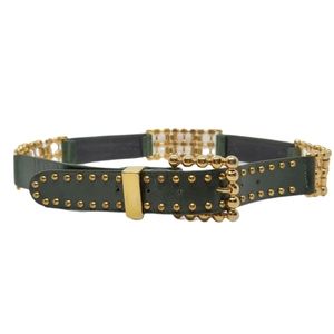 Vintage 60s Leather Belt Studded Gold Accents Mod Mid Century Modern Belt Med